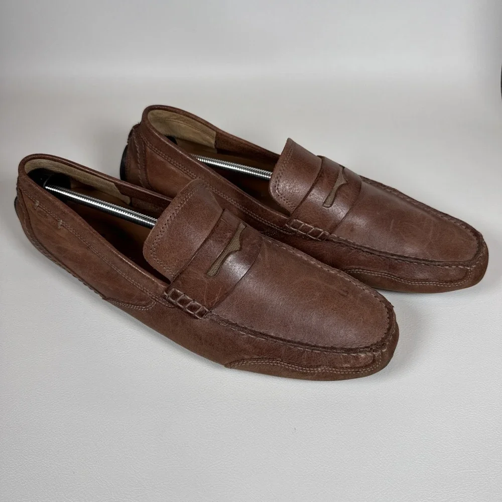 Clarks Men's Brown Leather Penny Loafers Slip On Moc Toe Casual Dress Shoes 13
